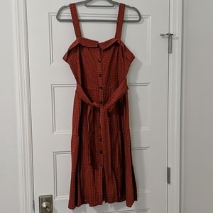 Dark Orange Midi Sundress with Button Front